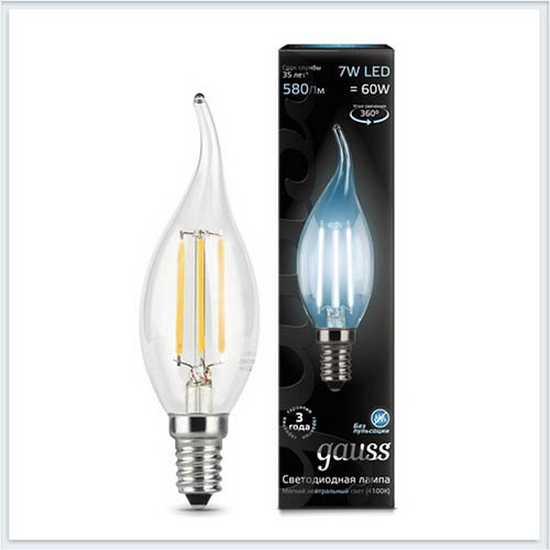 Лампа светодиодная свеча на ветру E14 7W 4100К gauss Филамент 104801207 - купить лампу