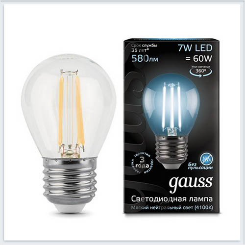 Лампа светодиодная шар E27 7W 4100K gauss Филамент 105802207 - купить лампу