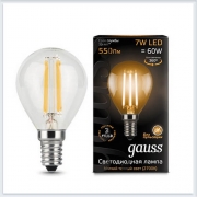Лампа светодиодная шар E14 7W 3000K gauss Филамент 105801107 - купить лампу