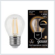Лампа светодиодная шар диммируемая E27 5W 3000K gauss Филамент 105802105-D - купить лампу