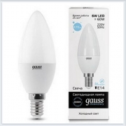 Лампа светодиодная свеча 6W E14 6500K gauss Elementary 33136 - купить лампу