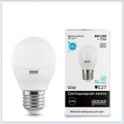 Лампа светодиодная шар 8W E27 4100K gauss Elementary 53228 - купить лампу