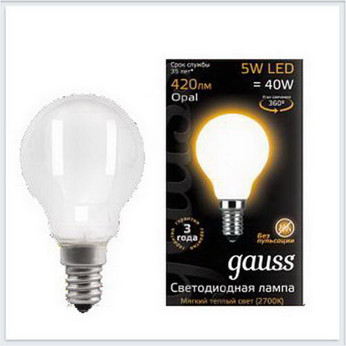 Лампа светодиодная шар матовый E14 5W 3000K gauss Филамент 105201105 - купить лампу