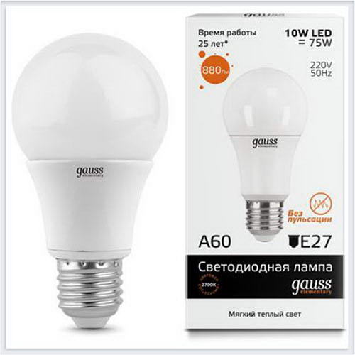 Лампа светодиодная 10W E27 3000K gauss Elementary 23210 - купить лампу
