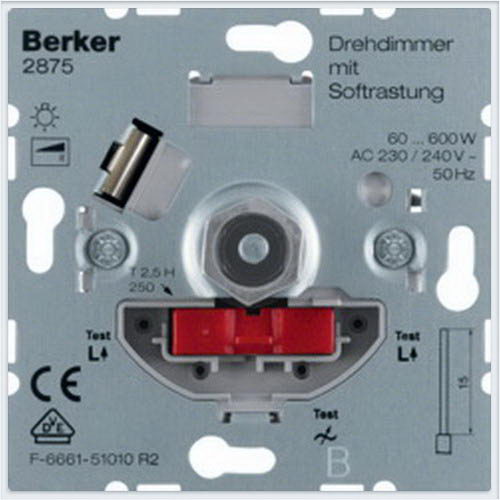 Berker Механизм Диммер поворотно-нажимной с Soft-регулировкой 60-600W для л/н, г/л Арт. Berker 2875