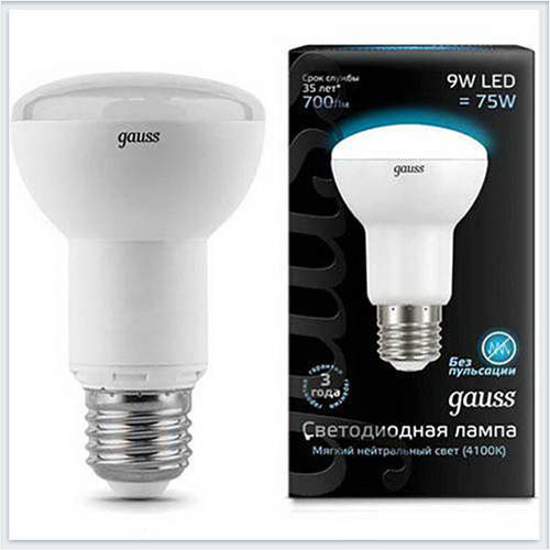 Лампа Gauss Лампа зеркальная LED R63 E27 9W 4100K - 106002209