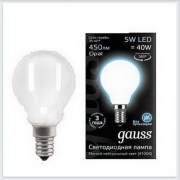 Лампа светодиодная шар матовый E14 5W 4100K gauss Филамент 105201205 - купить лампу