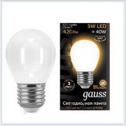 Лампа светодиодная шар матовый E27 5W 3000K gauss Филамент 105202105 - купить лампу