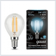Лампа светодиодная шар E14 5W 4100K gauss Филамент 105801205 - купить лампу