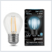 Лампа светодиодная шар E27 5W 4100K gauss Филамент 105802205 - купить лампу