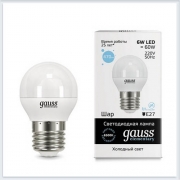 Лампа светодиодная шар 6W E27 6500K gauss Elementary 53236 - купить лампу