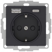 Schneider ElectricAtlasDesign Розетка 16А c 2 USB A+С, 5В/2,4А/3,0А, 2х5В/1,5А, Карбон ATN001032
